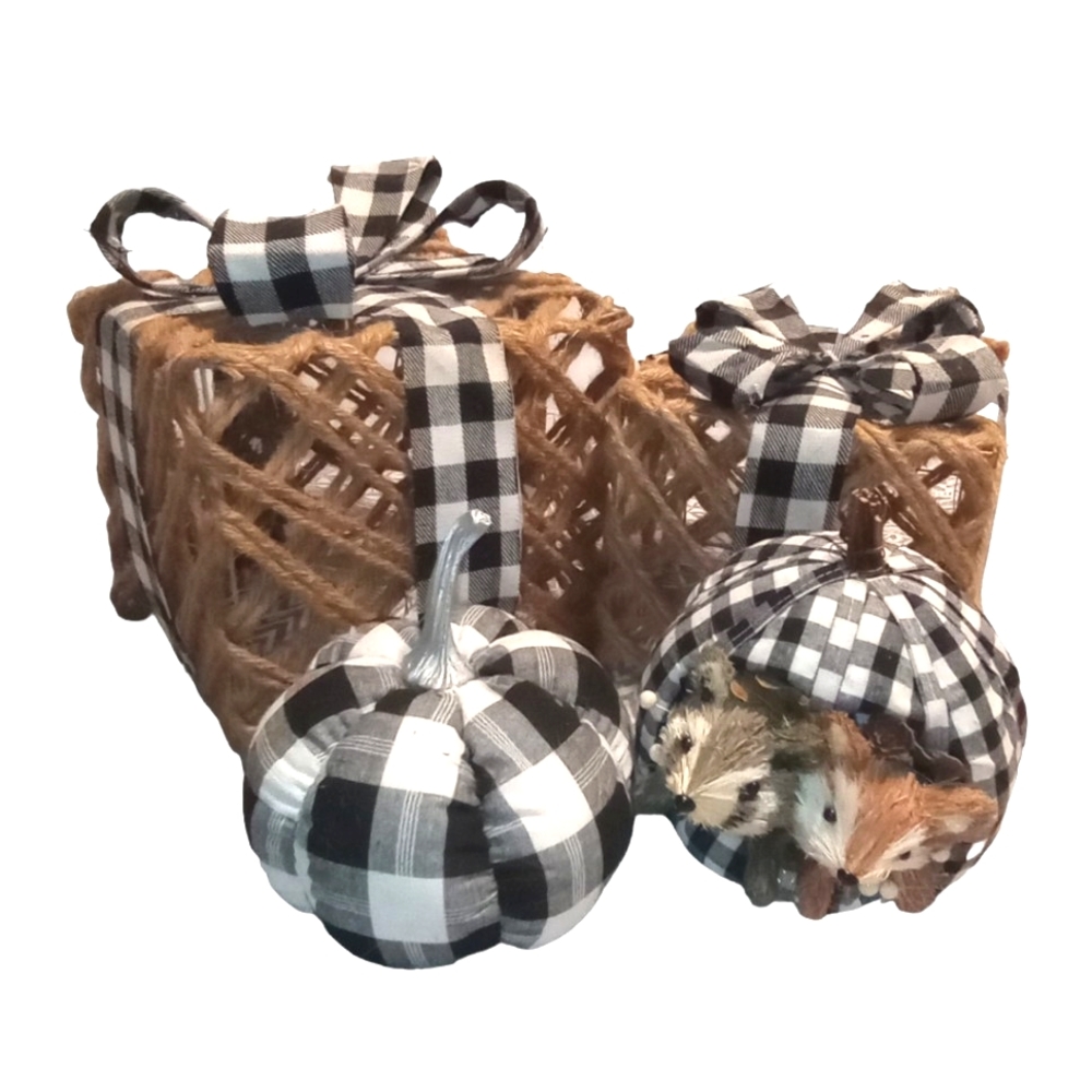 Fall Christmas Holiday Harvest Set Of 4 Presents Foxes Pumpkins Farmhouse Decor